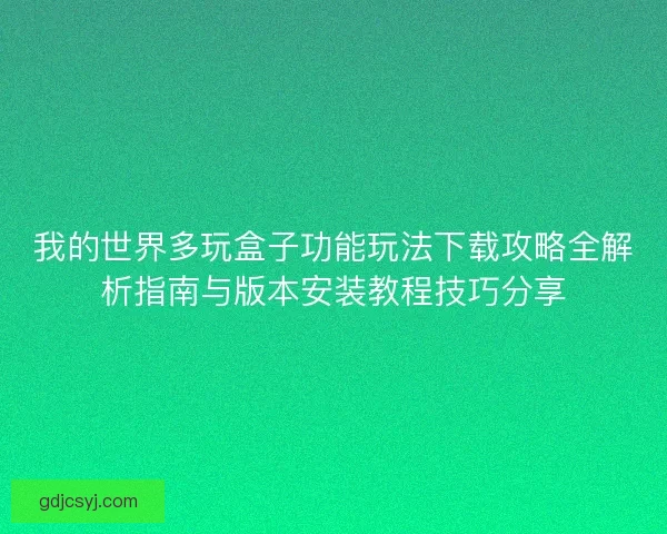 我的世界多玩盒子功能玩法下载攻略全解析指南与版本安装教程技巧分享